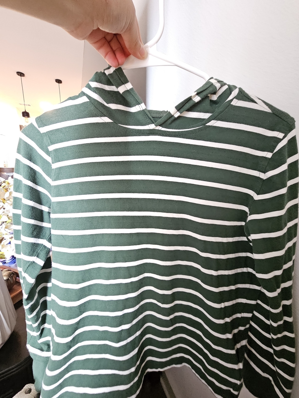Kid's Green and White Striped Hooded T-shirt
